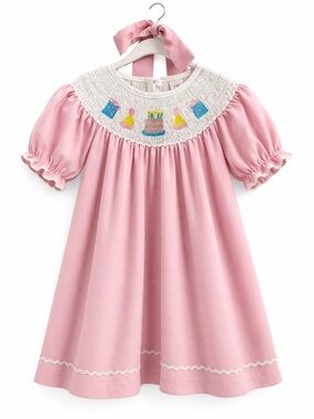 Pink Smocked Birthday Dress with Party Motif